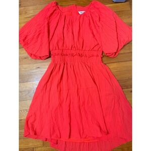 Davi Dani coral Textured Puff Sleeve Cutout Midi Dress M party summer fun
